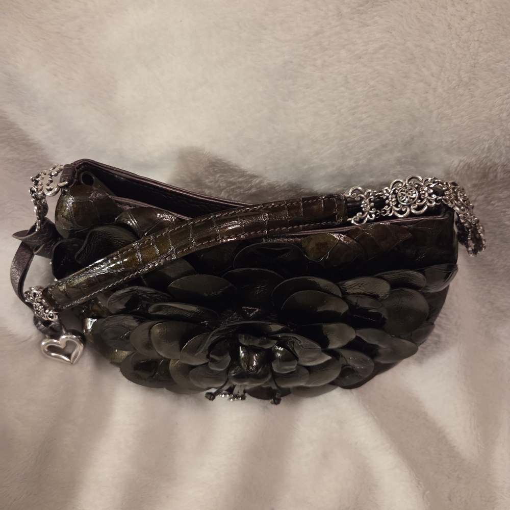 Brighton Metallic Brown Floral Satchel with Beautiful Metal Strap, EUC - Picture 2 of 7